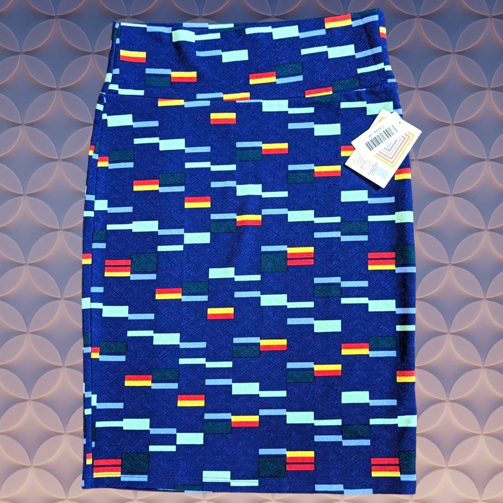 LLR Cassie Pencil Skirt Medium Royal Blue Geometric NWT